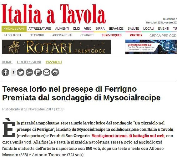 Teresa Iorio nel presepe di Ferrigno  Premiata dal sondaggio di Mysocialrecipe