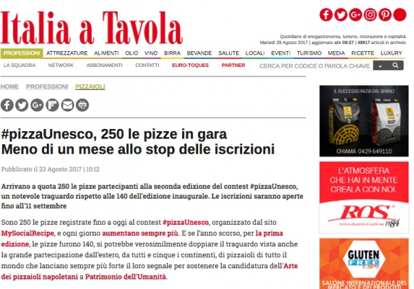 #pizzaUnesco, 250 le pizze in gara  Meno di un mese allo stop delle iscrizioni