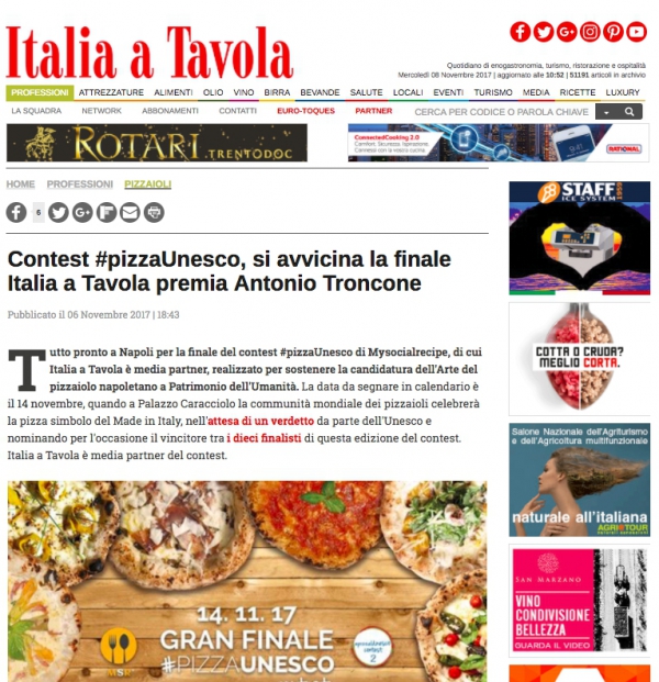 Contest #pizzaUnesco, si avvicina la finale  Italia a Tavola premia Antonio Troncone