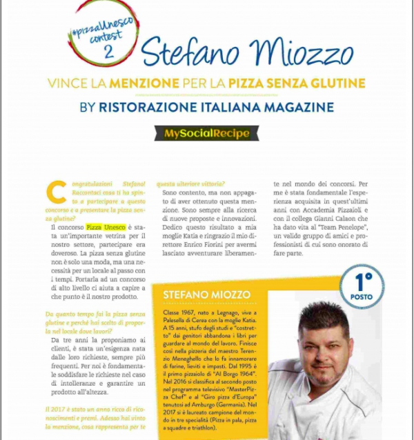 Stefano Miozzo vince la menzione per la pizza senza glutine