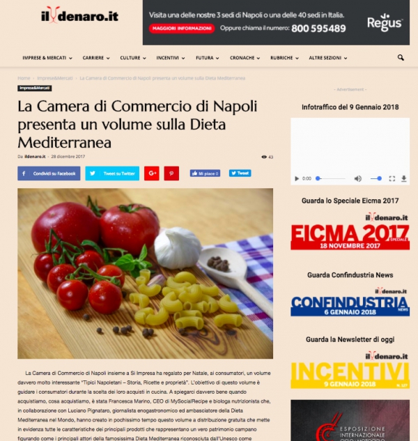La Camera di Commercio di Napoli presenta un volume sulla Dieta Mediterranea