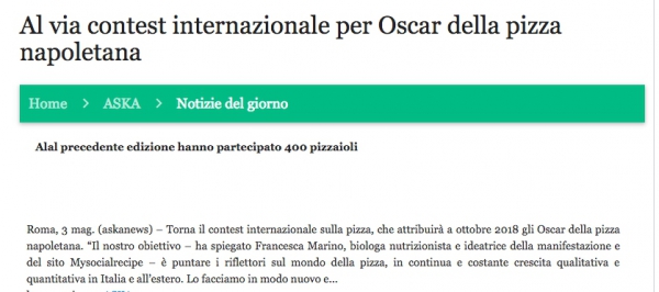 Al via contest internazionale per Oscar della pizza napoletana