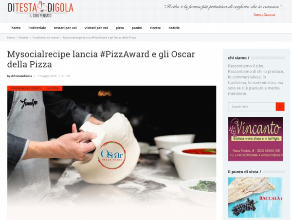Mysocialrecipe lancia #PizzAward e gli Oscar della Pizza