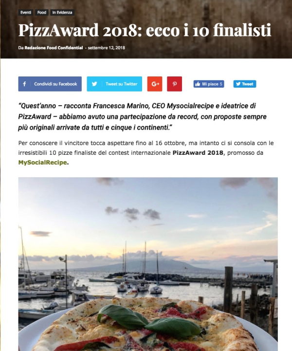 PizzAward 2018: ecco i 10 finalisti
