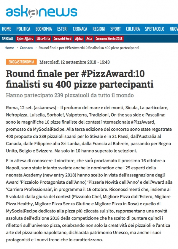 Round finale per #PizzAward:10 finalisti su 400 pizze partecipanti