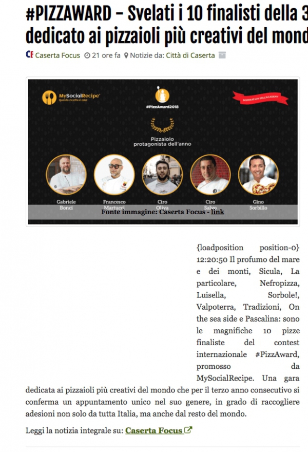 #PIZZAWARD - Svelati i 10 finalisti della 3° edizione del contest internazionale dedicato ai pizzaioli più creativi del mondo ECCO I CASERTANI IN CORSA