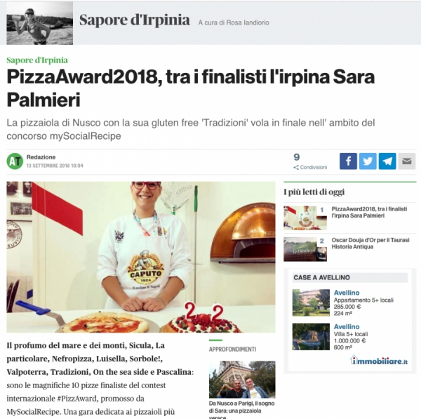 PizzaAward2018, tra i finalisti l'irpina Sara Palmieri