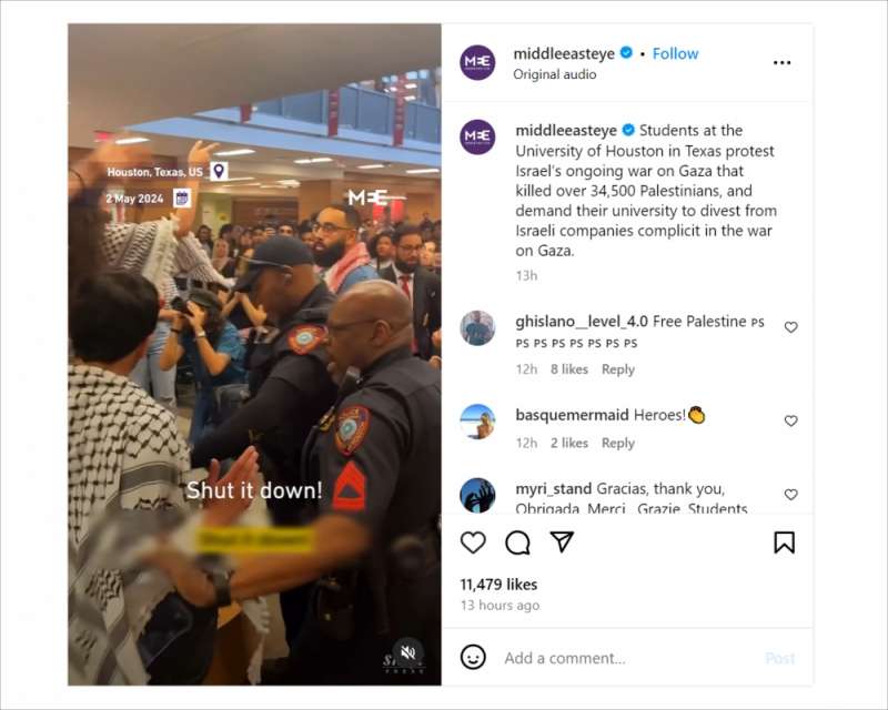 Per favore, fermate il genocidio finanziato dagli Stati Uniti e rilasciate gli studenti universitari che protestavano arrestati!