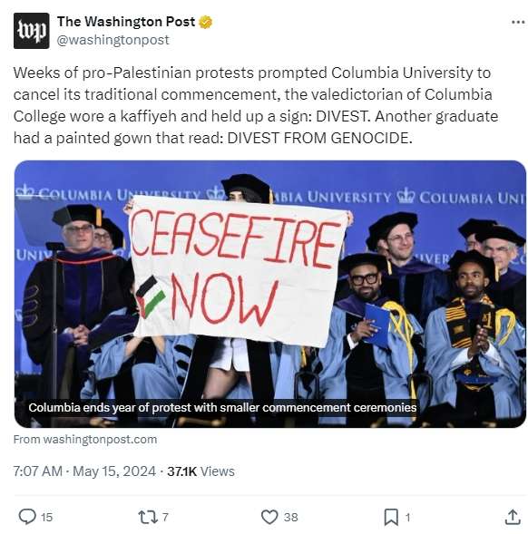 Per favore, fermate il genocidio finanziato dagli Stati Uniti e per favore rilasciate gli studenti universitari che protestavano arrestati!