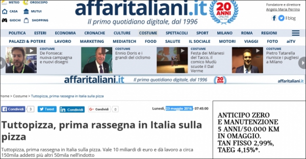 Tuttopizza, prima rassegna in Italia sulla pizza