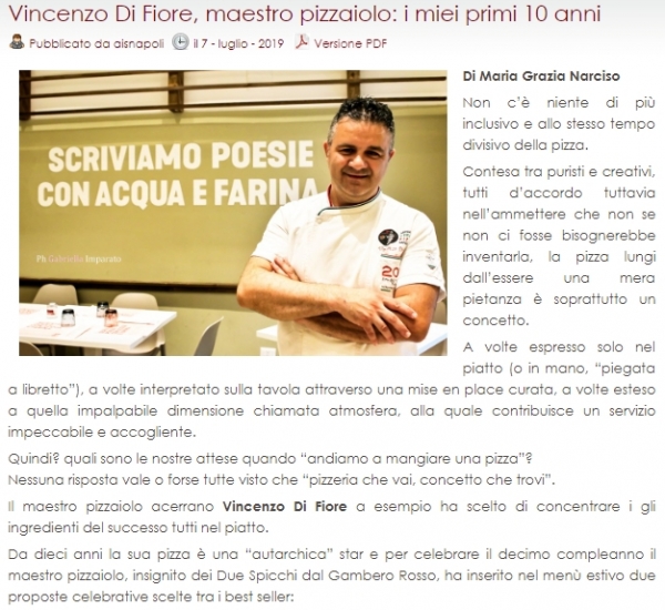 Vincenzo Di Fiore, maestro pizzaiolo: i miei primi 10 anni