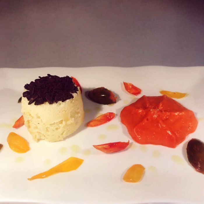 Mug Cake all'olio con spuma di pomodoro