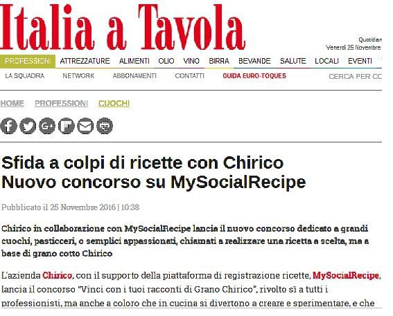 Sfida a colpi di ricette con Chirico  Nuovo concorso su MySocialRecipe