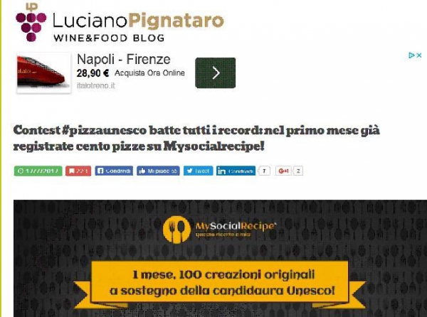 Contest #pizzaunesco batte tutti i record: nel primo mese già registrate cento pizze su Mysocialrecipe!