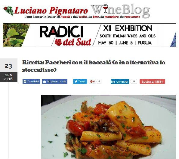 Ricetta: Paccheri con il baccalà (o in alternativa lo stoccafisso)