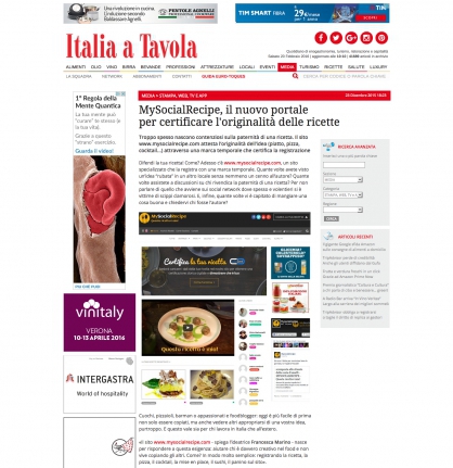MySocialRecipe, il nuovo portale per certificare l'originalità delle ricette