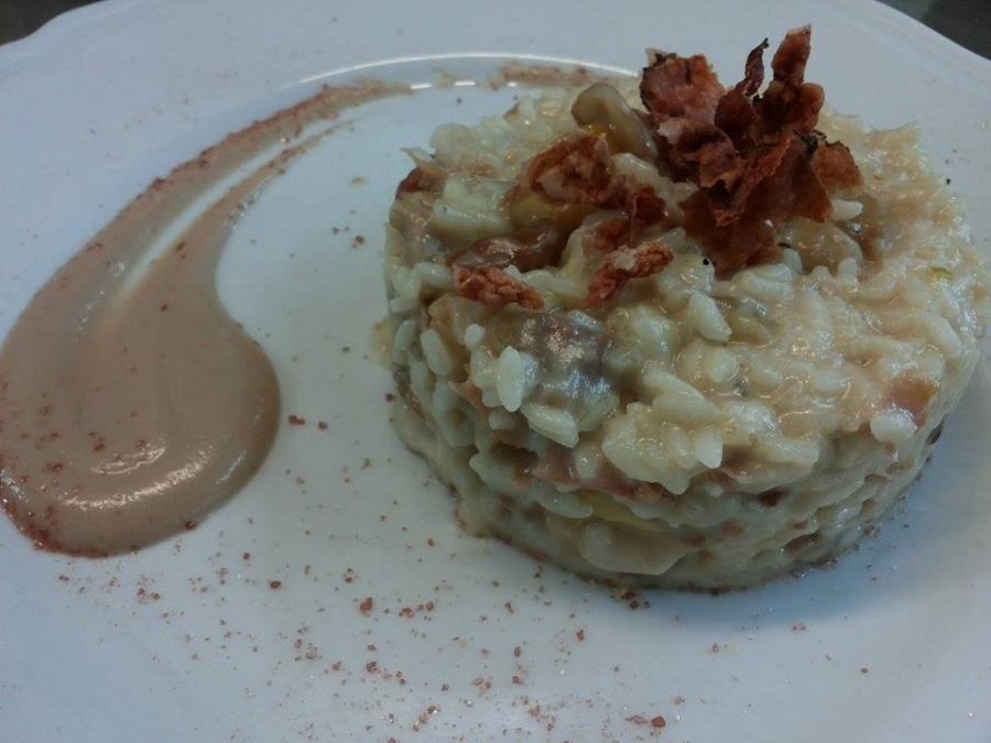 Risotto castagne, gorgonzola e speck