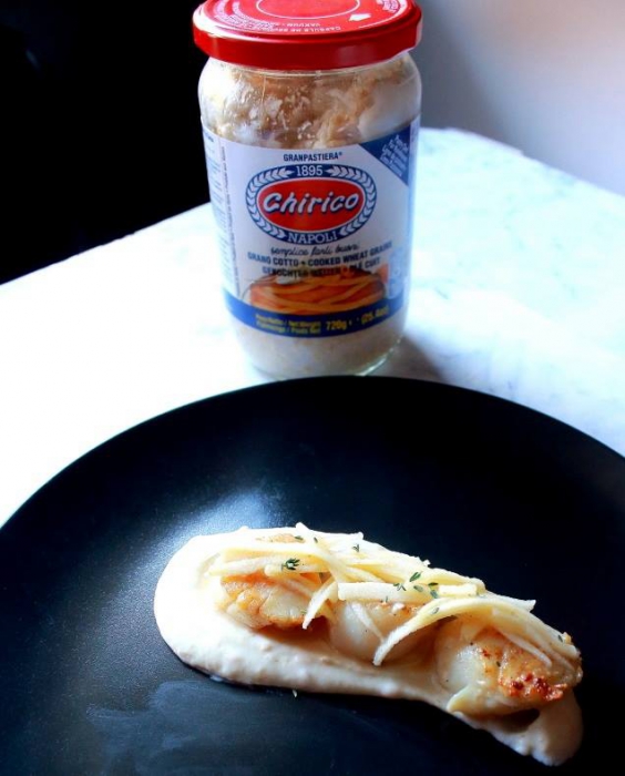 Capesante con purè di grano e cavolfiore
