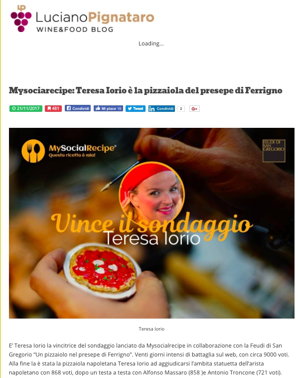 Mysociarecipe: Teresa Iorio è la pizzaiola del presepe di Ferrigno