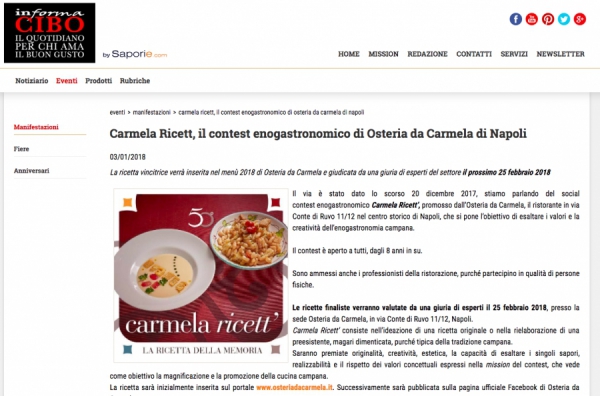 Carmela Ricett, il contest enogastronomico di Osteria da Carmela di Napoli