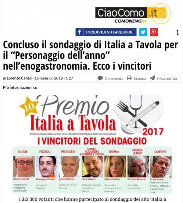 Concluso il sondaggio di Italia a Tavola per il “Personaggio dell’anno” nell’enogastronomia. Ecco i vincitori