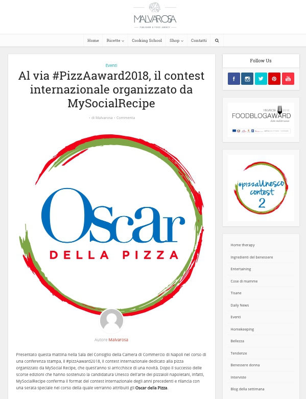 Al via #PizzAaward2018, il contest internazionale organizzato da MySocialRecipe