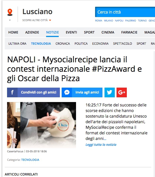NAPOLI - Mysocialrecipe lancia il contest internazionale #PizzAward e gli Oscar della Pizza