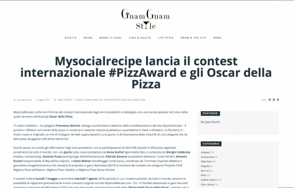 Mysocialrecipe lancia il contest internazionale #PizzAward e gli Oscar della Pizza
