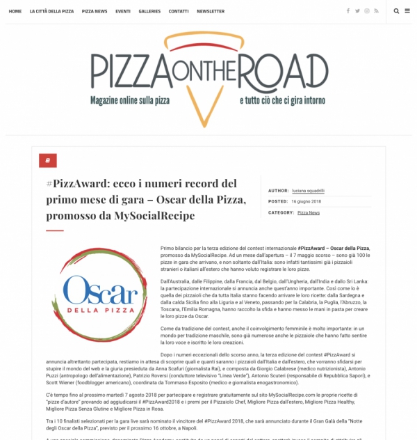 #PizzAward: ecco i numeri record del primo mese di gara – Oscar della Pizza, promosso da MySocialRecipe