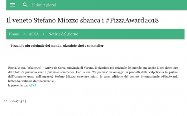 Il veneto Stefano Miozzo sbanca i #PizzaAward2018