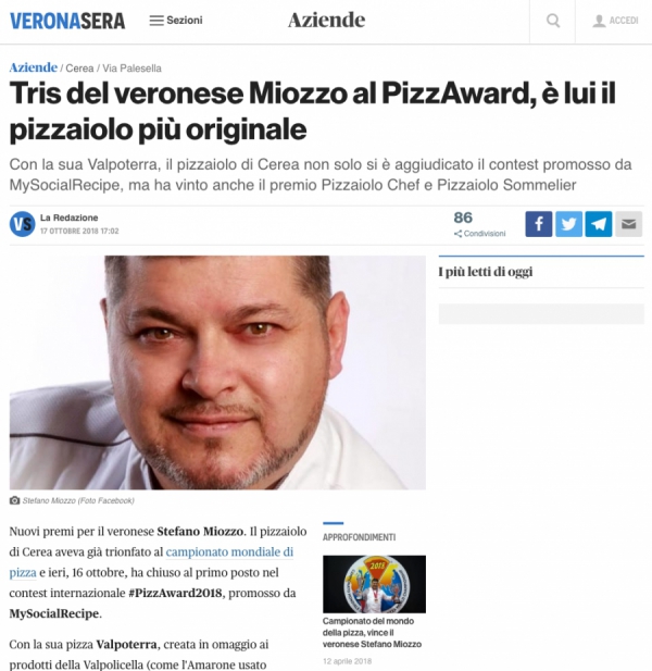 Tris del veronese Miozzo al PizzAward, è lui il pizzaiolo più originale „Tris del veronese Miozzo al PizzAward, è lui il pizzaiolo più originale“  Potrebbe interessarti: http://www.veronasera.it/aziende/miozzo-vince-pizzaward-17-ottobre-2018.
