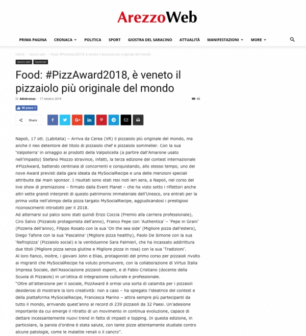 Food: #PizzAward2018, è veneto il pizzaiolo più originale del mondo