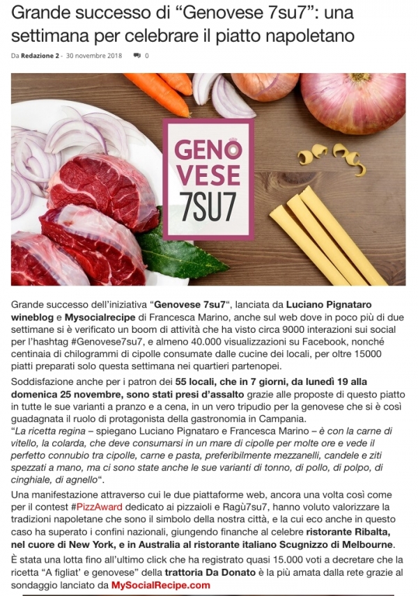 Grande successo di “Genovese 7su7”: una settimana per celebrare il piatto napoletano