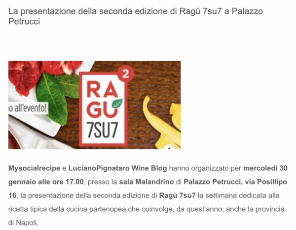 La presentazione della seconda edizione di Ragù 7su7 a Palazzo Petrucci