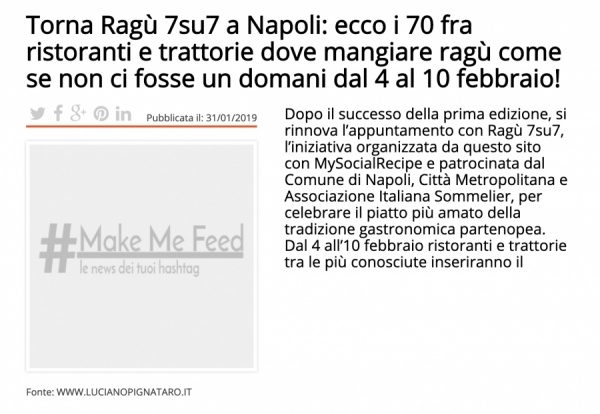 Torna Ragù 7su7 a Napoli: ecco i 70 fra ristoranti e trattorie dove mangiare ragù come se non ci fosse un domani dal 4 al 10 febbraio!