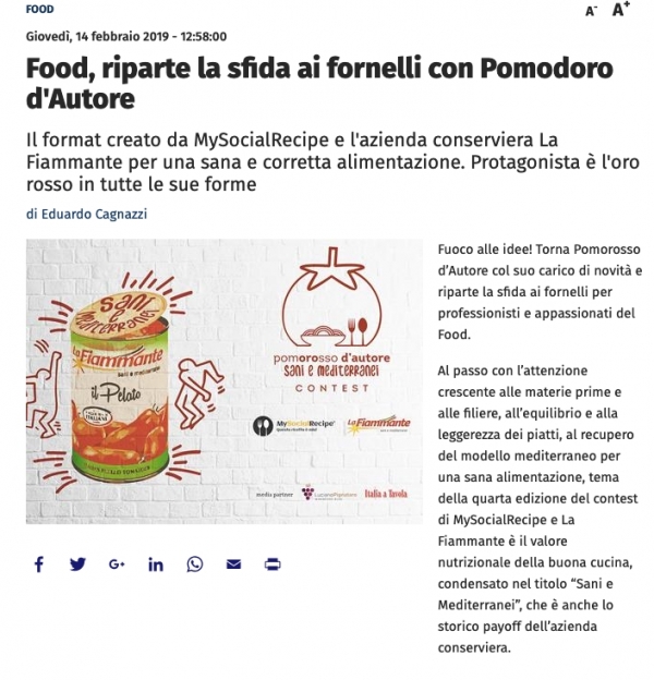 Food, riparte la sfida ai fornelli con Pomodoro d'Autore