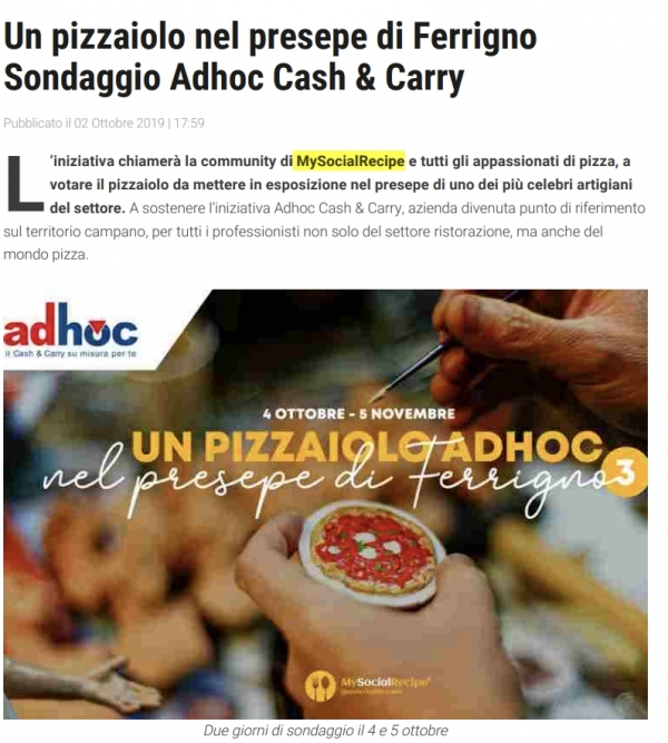 Un pizzaiolo nel presepe di Ferrigno Sondaggio Adhoc Cash & Carry