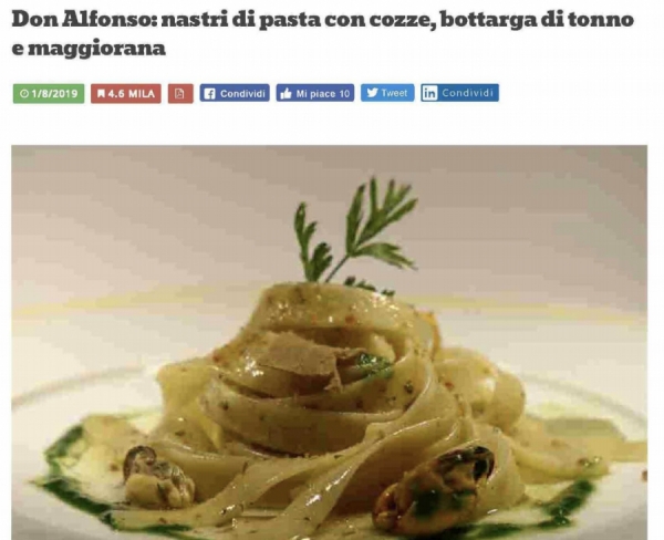 Don Alfonso: nastri di pasta con cozze, bottarga di tonno e maggiorana