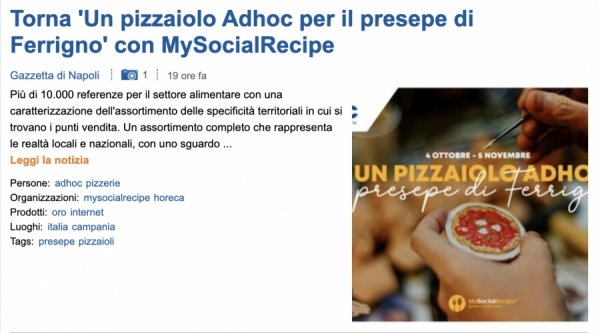 Torna 'Un pizzaiolo Adhoc per il presepe di Ferrigno' con MySocialRecipe