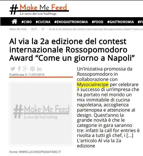 Al via la 2a edizione del contest internazionale Rossopomodoro Award “Come un giorno a Napoli”