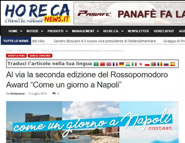 Al via la seconda edizione del Rossopomodoro Award “Come un giorno a Napoli”