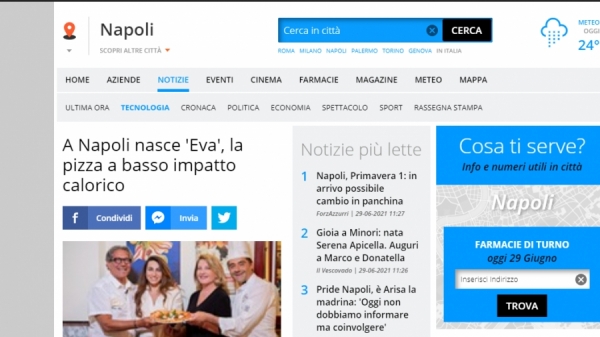 A Napoli nasce 'Eva', la pizza a basso impatto calorico