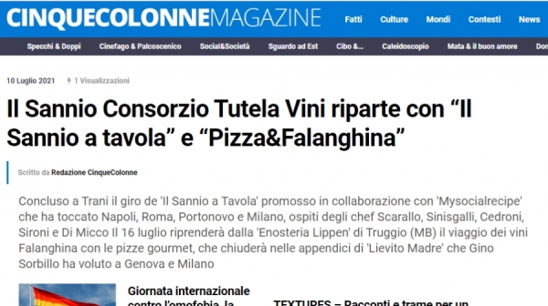 Il Sannio Consorzio Tutela Vini riparte con “Il Sannio a tavola” e “Pizza&Falanghina”