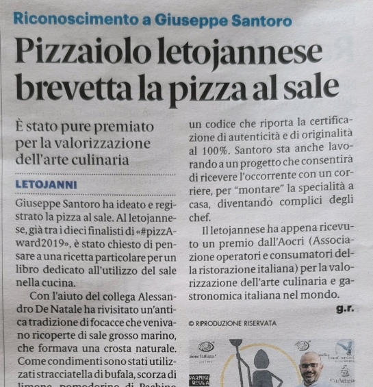 Pizzaiolo letojannese brevetta la Pizza al sale