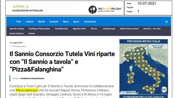 Il Sannio Consorzio Tutela Vini riparte con “Il Sannio a tavola” e “Pizza&Falanghina”