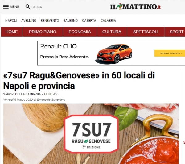 «7su7 Ragu&Genovese» in 60 locali di Napoli e provincia