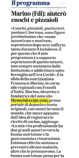 Il programma Marino: aiuterò cuochi e pizzaioli