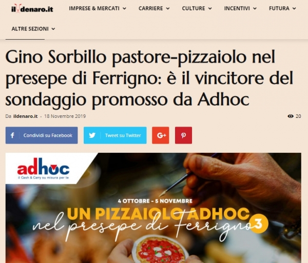 Gino Sorbillo pastore-pizzaiolo nel presepe di Ferrigno: è il vincitore del sondaggio promosso da Adhoc