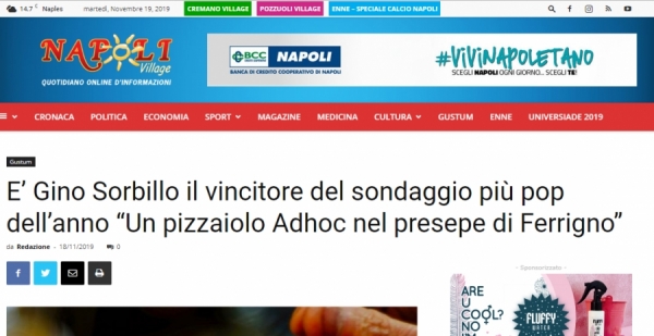 E’ Gino Sorbillo il vincitore del sondaggio più pop dell’anno “Un pizzaiolo Adhoc nel presepe di Ferrigno”