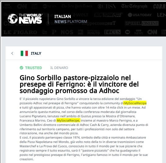 Gino Sorbillo pastore-pizzaiolo nel presepe di Ferrigno: è il vincitore del sondaggio promosso da Adhoc